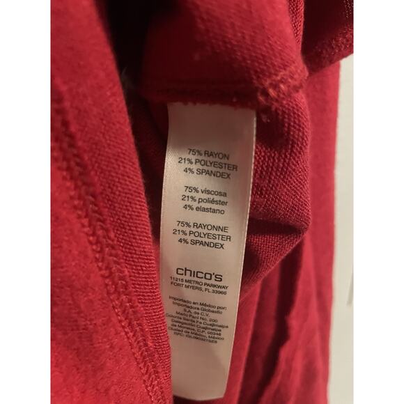 Chicos Women Tunic Size 3 US XL Red Rayon Stretch Soft Cozy Cowl Neck Minimalist - Picture 4 of 7